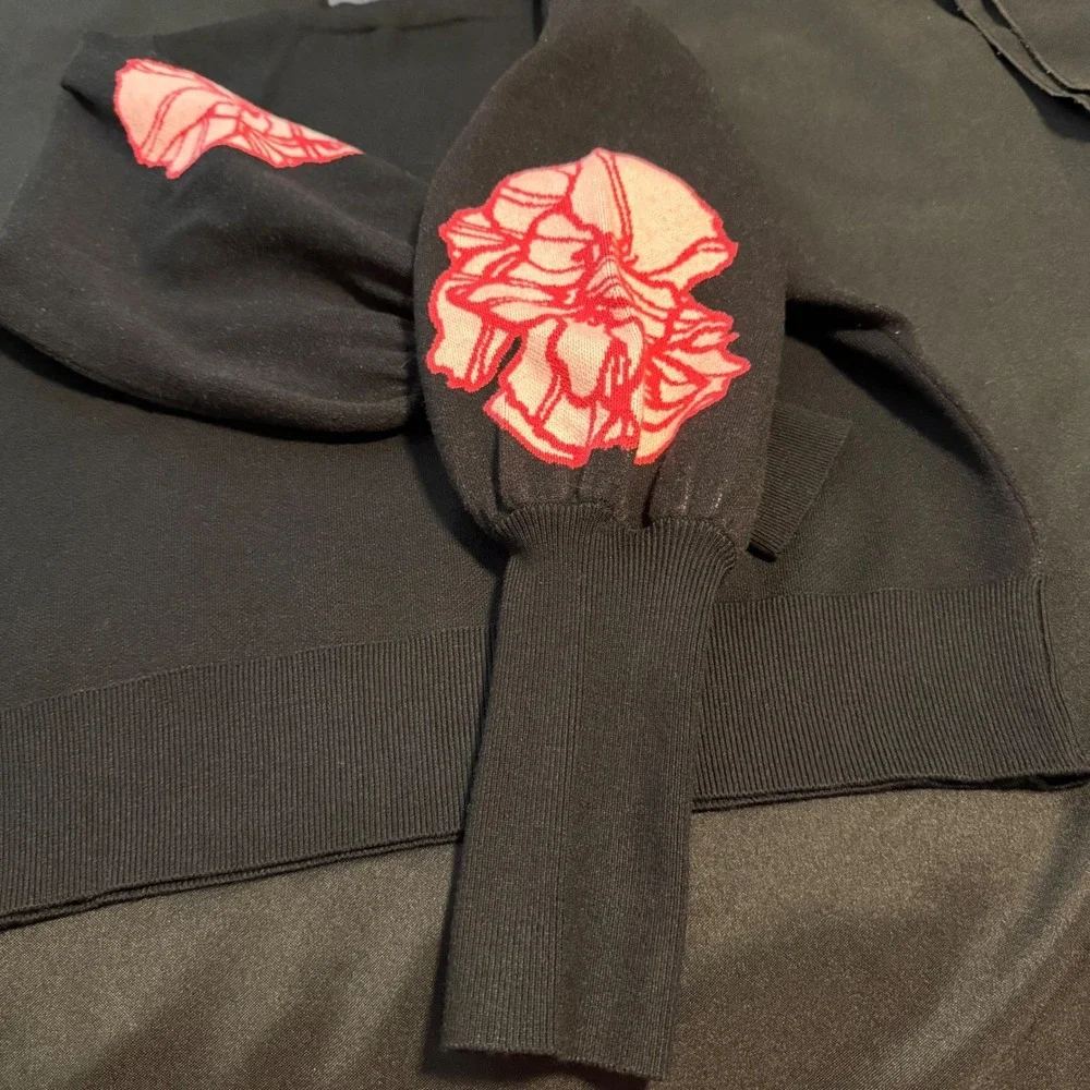 Marc New York‎ Andrew Marc Floral Sweater Black Red Pullover Knit Women's L NWT